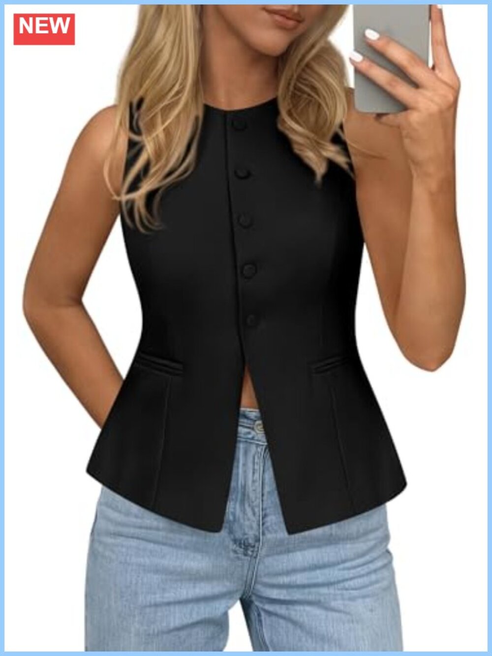 Women's Tailored Sleeveless Suit Vest with Adjustable Buckle